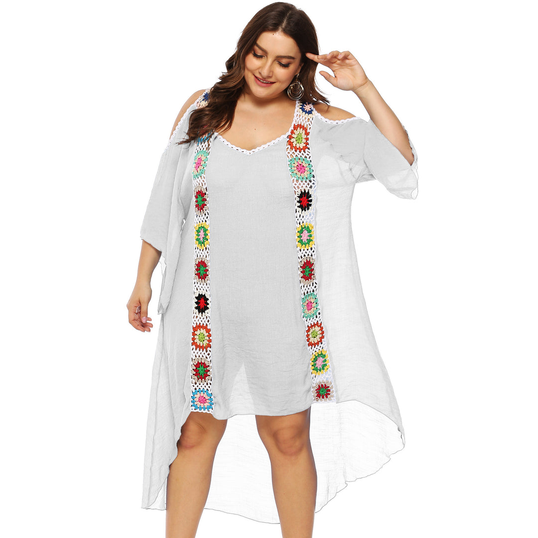 Damen mit floralem Stickdesign Strandüberwurf EB