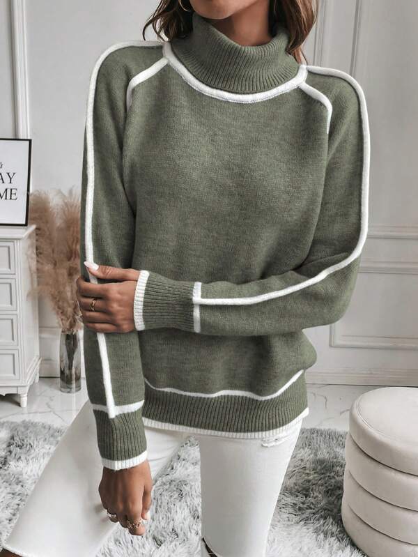 EB | Damenrollkragenpullover mit Langen Ärmeln und Kontrastierenden Details