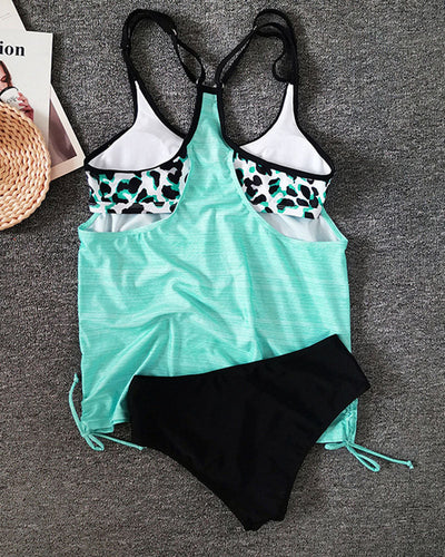EB | Unifarbenes Tankini mit Leopardenmuster