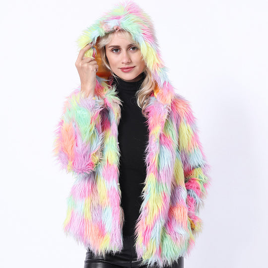 Damen Flauschige Kunstpelzjacke mit leuchtenden Farben EB