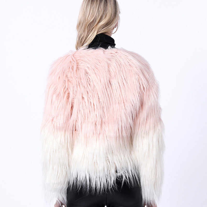 Damen Extravaganter Kunstpelzbollerjacke mit hochgeschlossenem Kragen EB