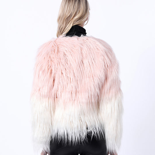 Damen Extravaganter Kunstpelzbollerjacke mit hochgeschlossenem Kragen EB
