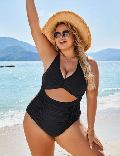 EB | Damen Einteiler Badeanzüge Push Up Bauchkontrolle Badeanzüge V-Ausschnitt Cutout Anständige Bademode