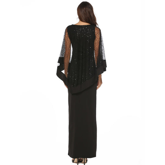 Damen Elegantes Abendkleid mit transparenten Spitzenärmeln und hohem Schlitz EB