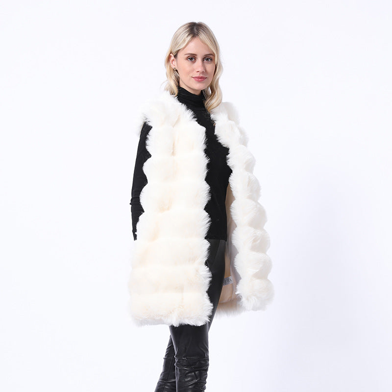 Damen Flauschige Kunstpelz-Weste mit strukturiertem Design und Taschen EB