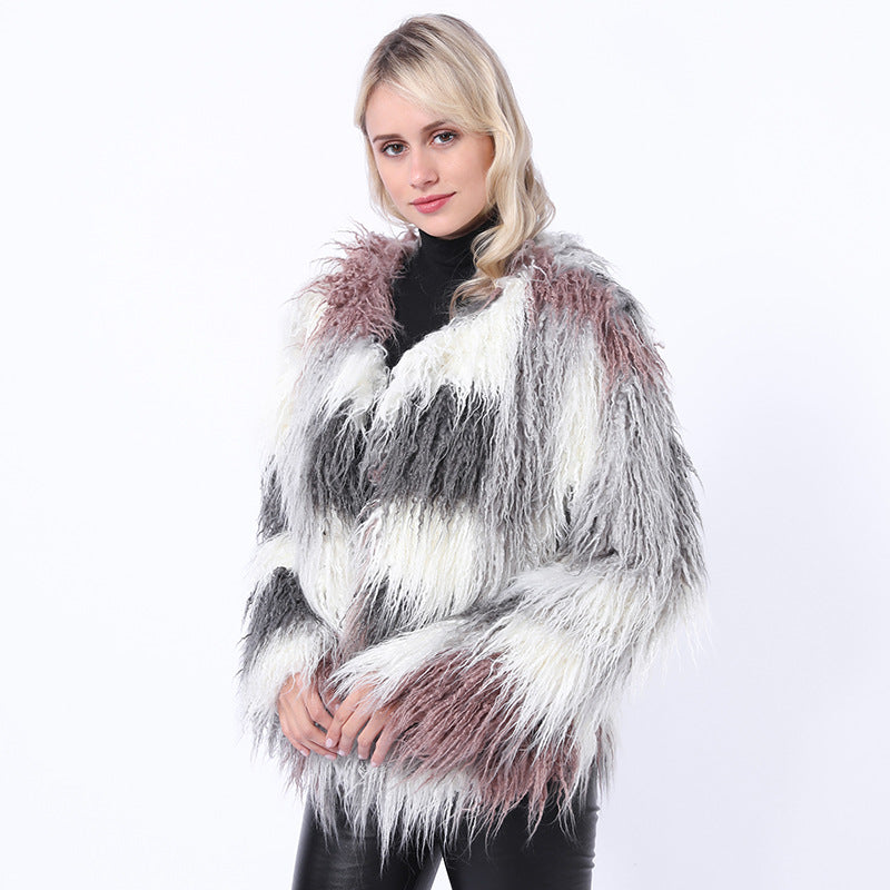 Damen Modische Kunstpelzjacke mit auffälligem Design EB