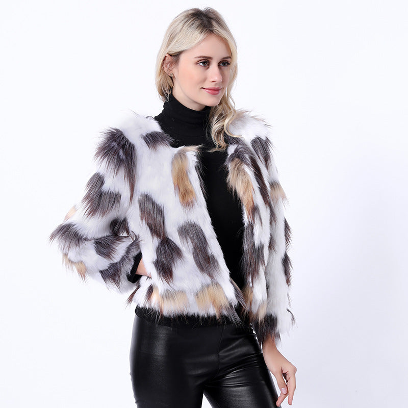 Damen Modische Kunstpelzjacke mit auffälligem Muster und voluminösen Ärmeln EB