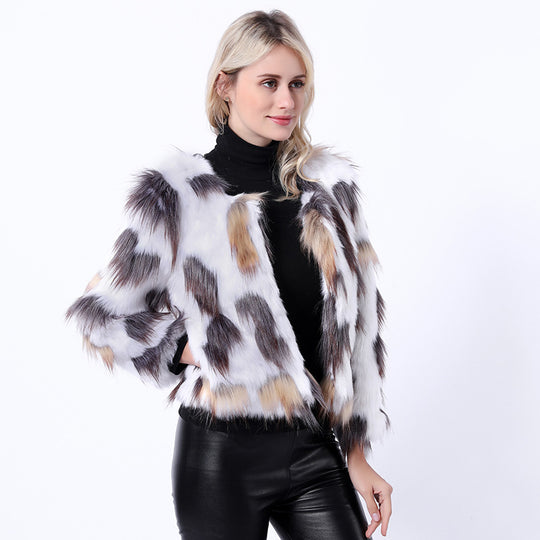 Damen Modische Kunstpelzjacke mit auffälligem Muster und voluminösen Ärmeln EB