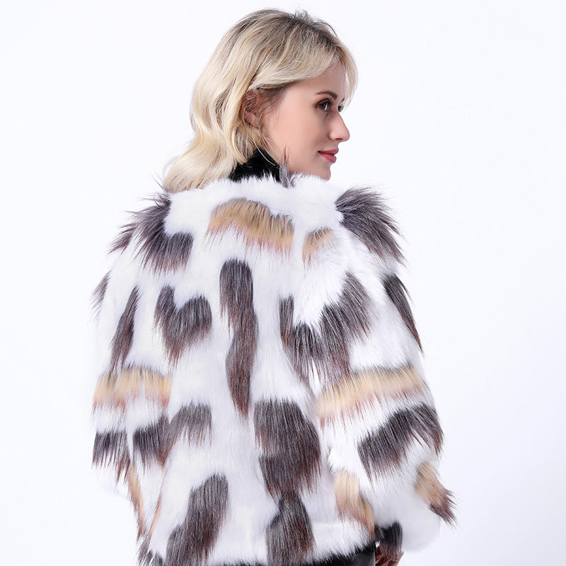 Damen Modische Kunstpelzjacke mit auffälligem Muster und voluminösen Ärmeln EB