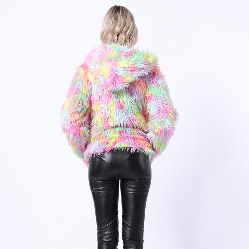 Damen Flauschige Kunstpelzjacke mit leuchtenden Farben EB