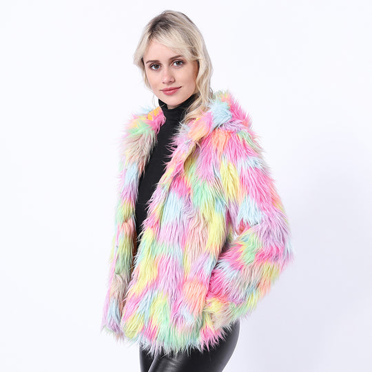 Damen Flauschige Kunstpelzjacke mit leuchtenden Farben EB