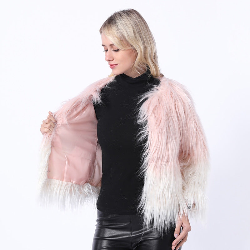 Damen Extravaganter Kunstpelzbollerjacke mit hochgeschlossenem Kragen EB