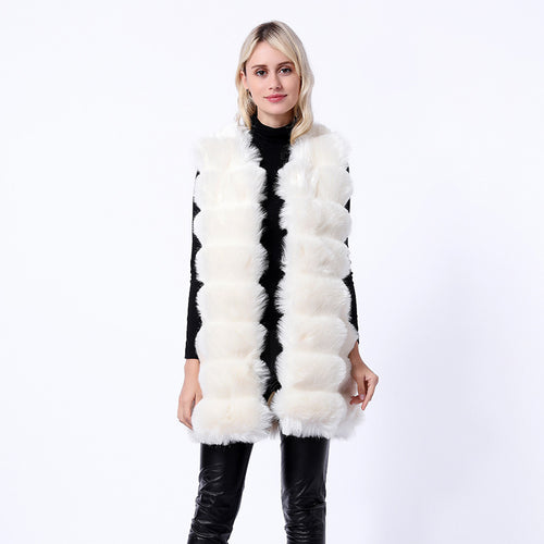 Damen Flauschige Kunstpelz-Weste mit strukturiertem Design und Taschen EB