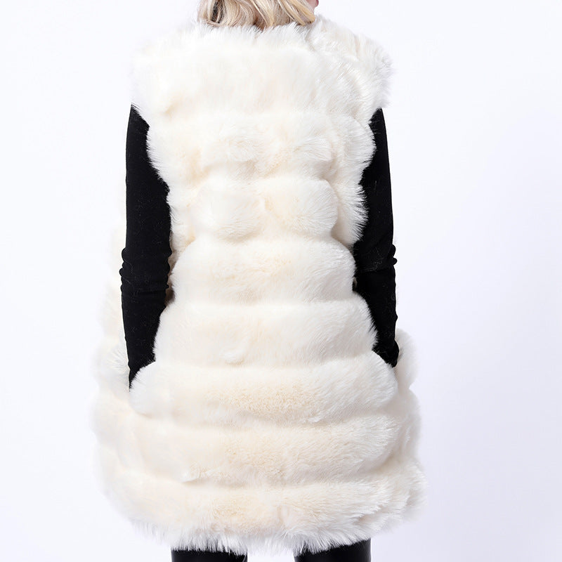Damen Flauschige Kunstpelz-Weste mit strukturiertem Design und Taschen EB