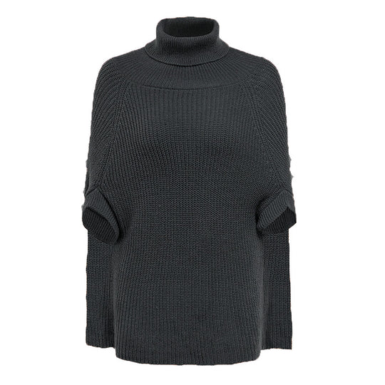 Damen modischer Strickpullover mit hochstehendem Kragen und exklusivem Häkelmuster EB