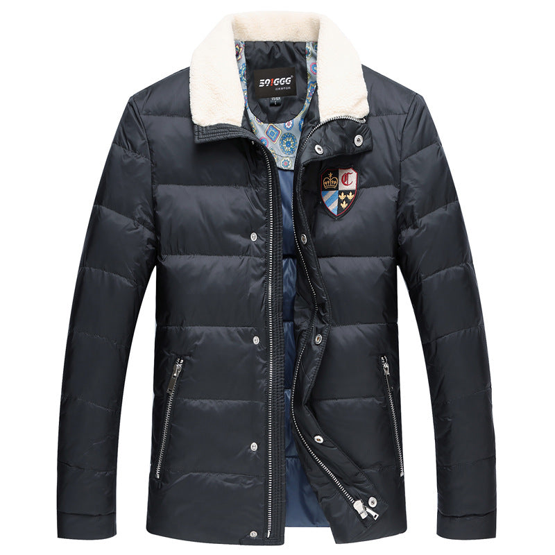 Herren Wattierte Kurzjacke mit Teddykragen und Wappenapplikation EB
