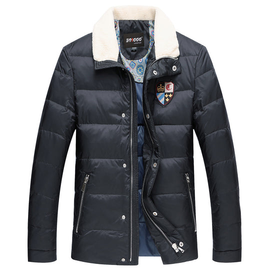 Herren Wattierte Kurzjacke mit Teddykragen und Wappenapplikation EB