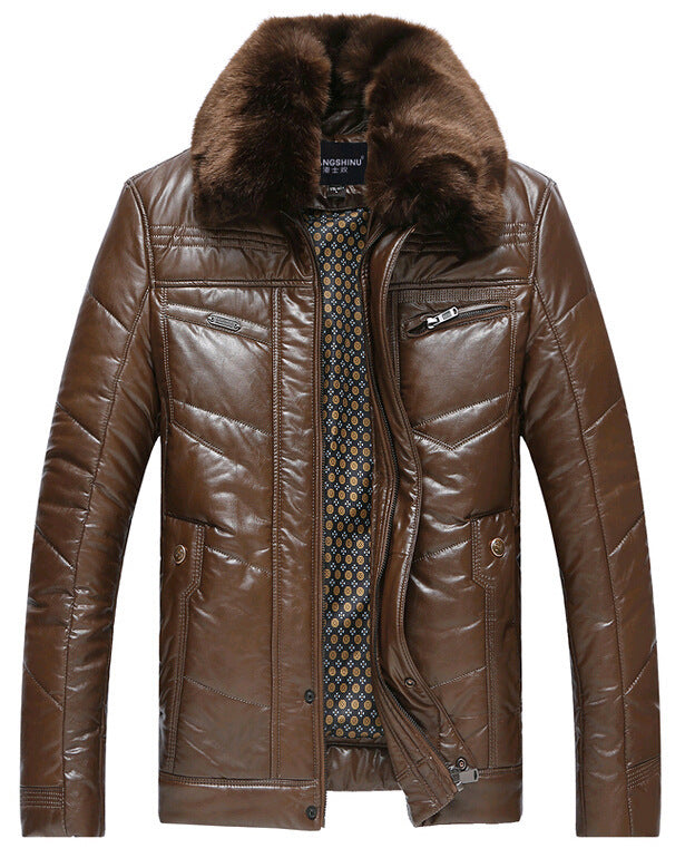 Herren Lederimitat-Steppjacke mit Kunstpelzkragen EB