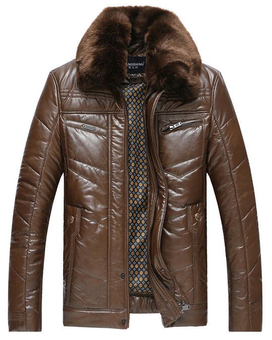 Herren Lederimitat-Steppjacke mit Kunstpelzkragen EB