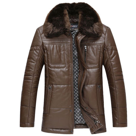 Herren Lederimitat-Steppjacke mit Kunstpelzkragen EB