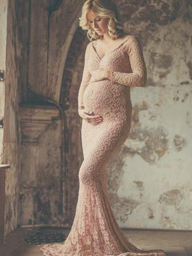 EB Schwangerschafts-Chaps für Fotoshooting, figurbetontes Maxikleid mit rosa Spitze, Meerjungfrau, elegante Mode
