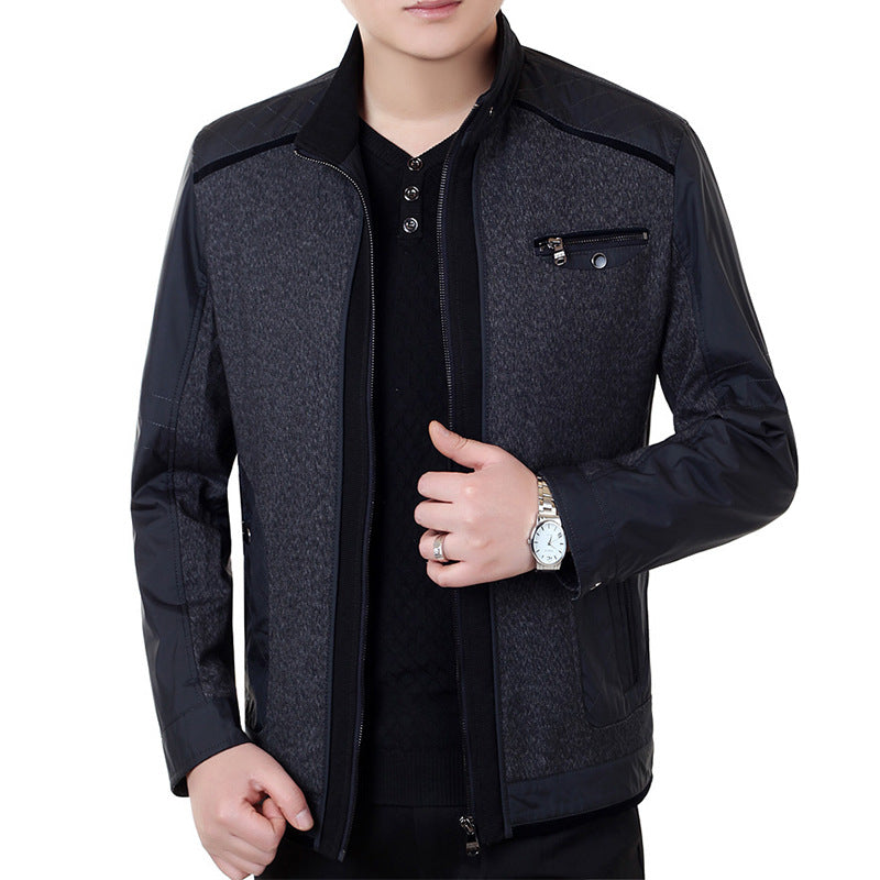 Herren Cityjacke im Materialmix mit Stehkragen und Brust-Reißverschluss EB