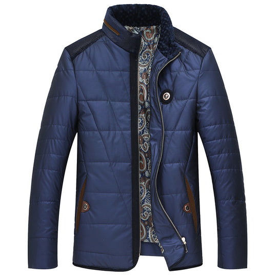 Herren gesteppte Thermo-Steppjacke mit Kunstleder-Schulterpasse und Teddykragen EB
