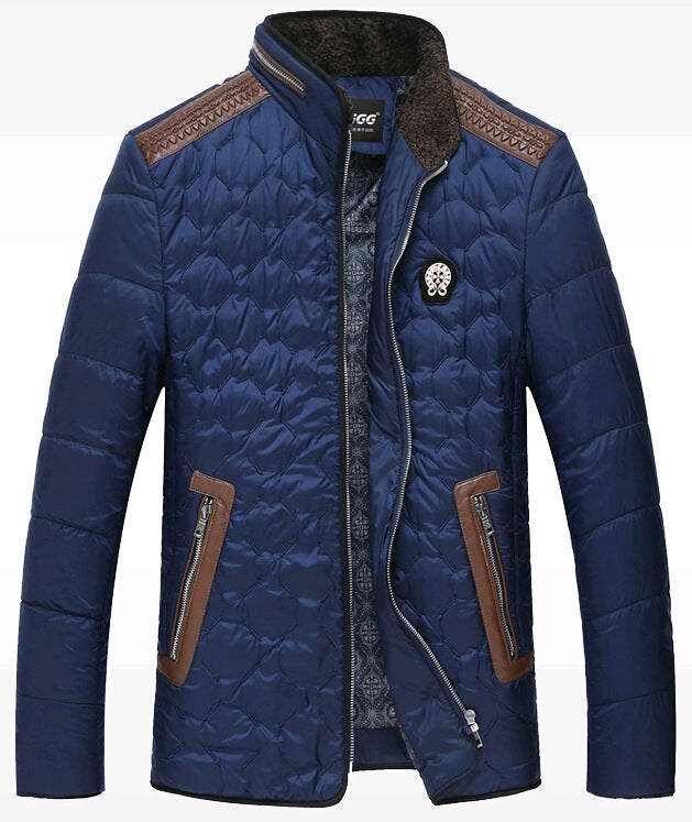 Herren gesteppte Thermo-Steppjacke mit Kunstleder-Schulterpasse und Teddykragen EB