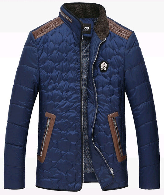 Herren gesteppte Thermo-Steppjacke mit Kunstleder-Schulterpasse und Teddykragen EB