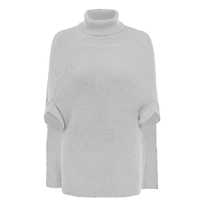Damen modischer Strickpullover mit hochstehendem Kragen und exklusivem Häkelmuster EB