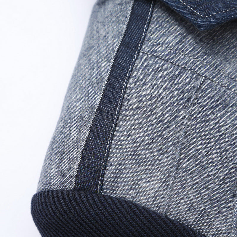 Herren Sakko im Materialmix mit kontrastierenden Ärmeln, Zierreißverschluss und modernem City-Schnitt EB
