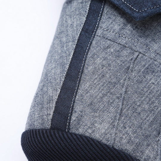 Herren Sakko im Materialmix mit kontrastierenden Ärmeln, Zierreißverschluss und modernem City-Schnitt EB