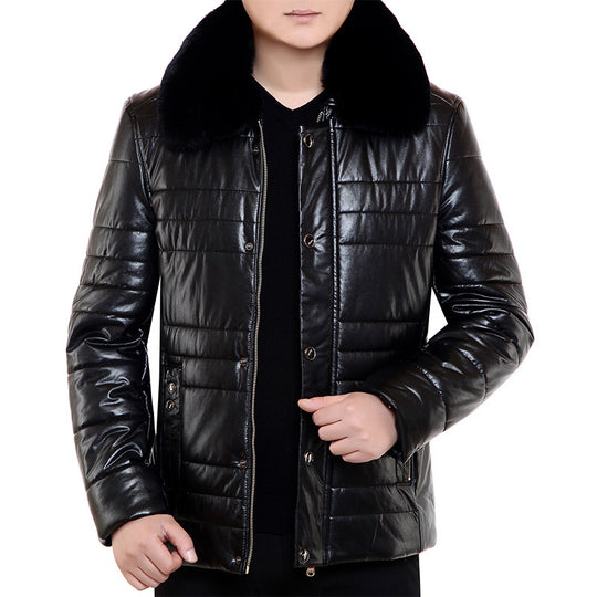 Herren Lederimitat-Steppjacke mit Kunstpelzkragen EB