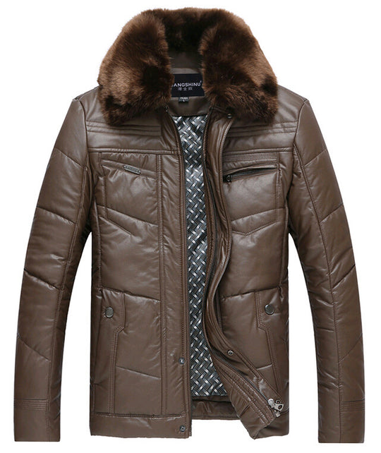 Herren Lederimitat-Steppjacke mit Kunstpelzkragen EB