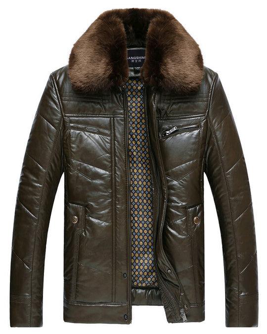 Herren Lederimitat-Steppjacke mit Kunstpelzkragen EB