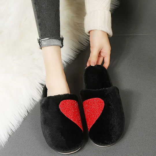 Damen Flauschige Hausschuhe mit funkelndem Herz-Design EB