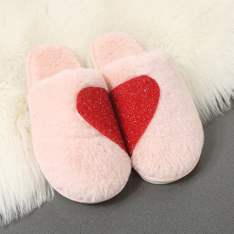 Damen Flauschige Hausschuhe mit funkelndem Herz-Design EB