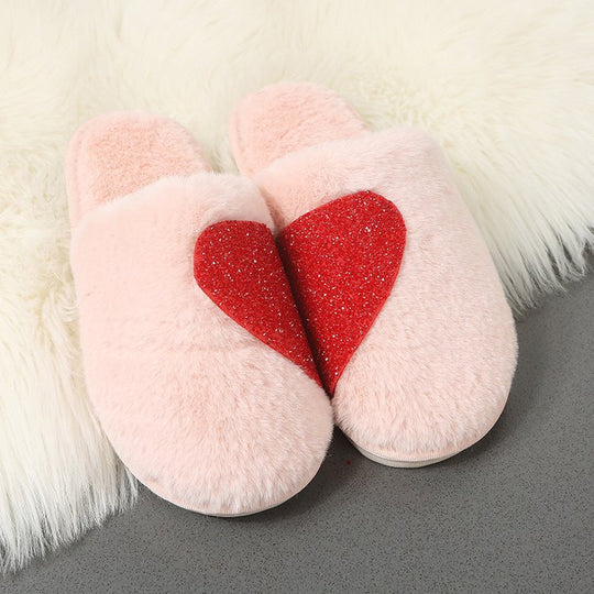 Damen Flauschige Hausschuhe mit funkelndem Herz-Design EB