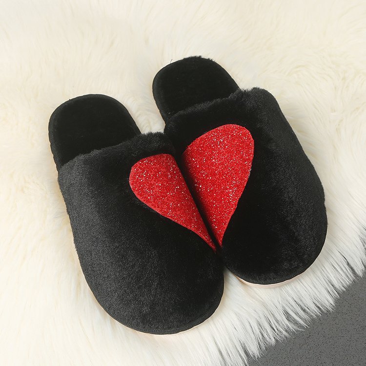 Damen Flauschige Hausschuhe mit funkelndem Herz-Design EB
