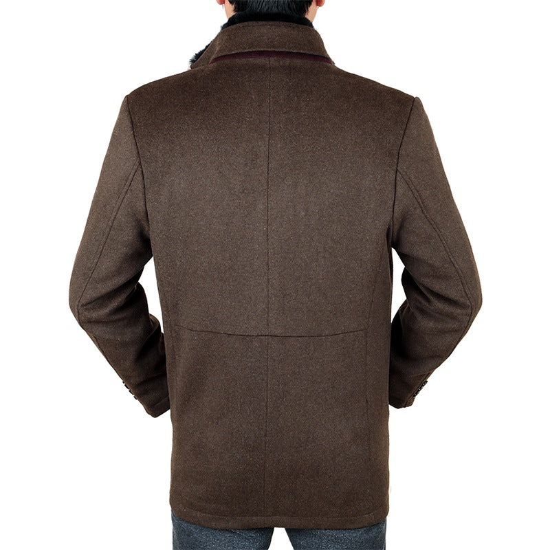 Herren Eleganter Wollmix-Kurzmantel mit abnehmbarem Faux-Fur-Kragen EB