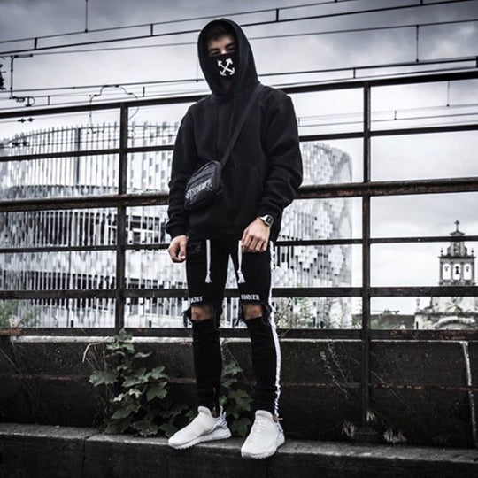 Herren lässige Skinny Jeans mit auffälligem Used-Effekt und trendigem Streifen EB