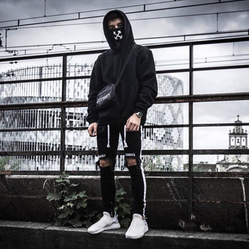 Herren lässige Skinny Jeans mit auffälligem Used-Effekt und trendigem Streifen EB