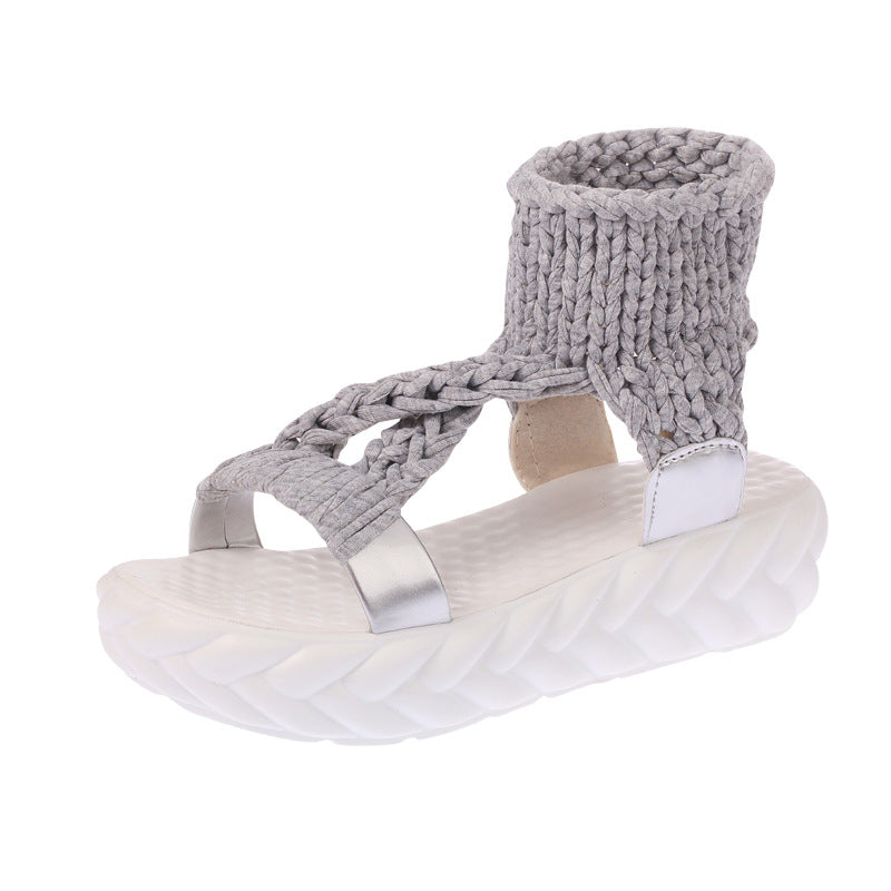 Damen nan handgeflochtene Strick-Sandalette mit elastischem Knöchelsteg und ergonomischer Schaumpolstersohle EB