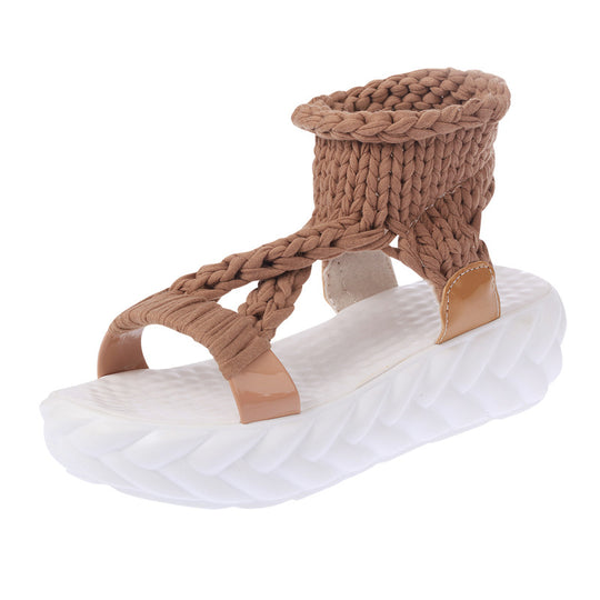 Damen nan handgeflochtene Strick-Sandalette mit elastischem Knöchelsteg und ergonomischer Schaumpolstersohle EB