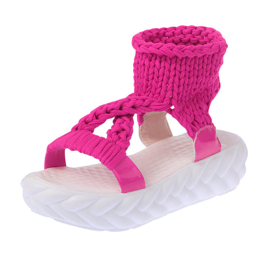 Damen nan handgeflochtene Strick-Sandalette mit elastischem Knöchelsteg und ergonomischer Schaumpolstersohle EB