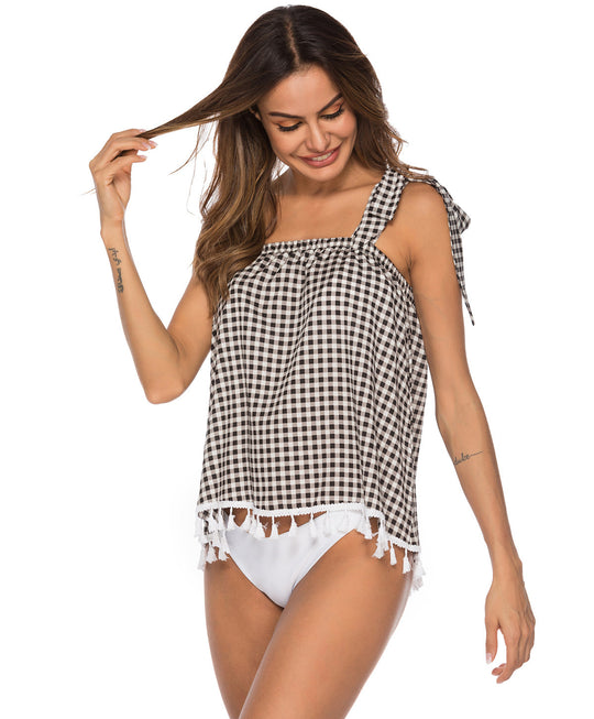 Damen modisches Strandtop mit verspieltem Knoten und trendiger Fransenverzierung EB