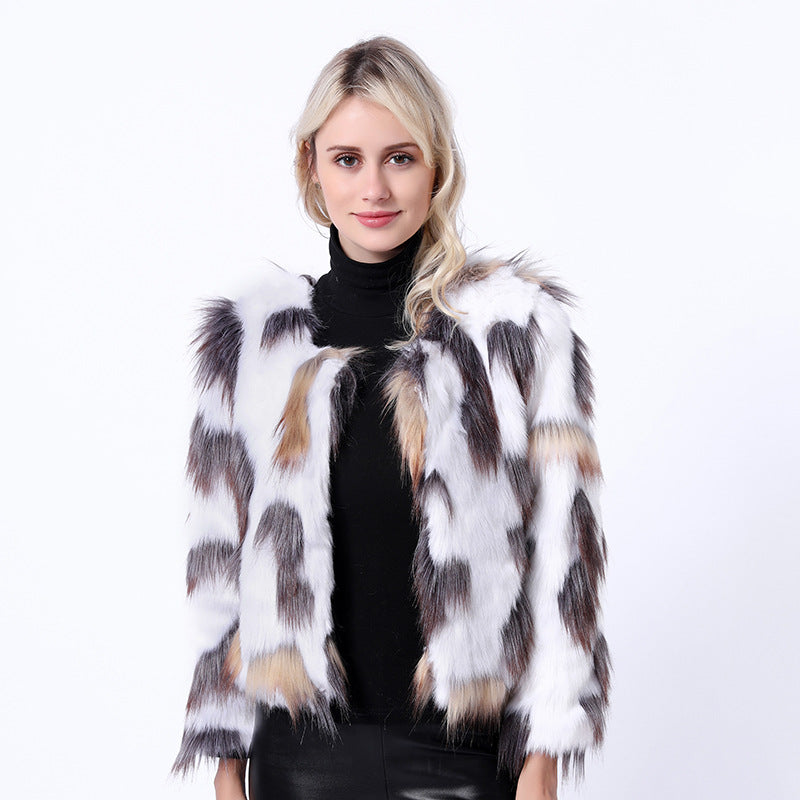 Damen Modische Kunstpelzjacke mit auffälligem Muster und voluminösen Ärmeln EB