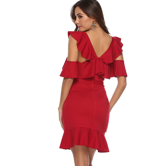 Damen Raffiniertes Kleid mit schwingenden Rüschen EB