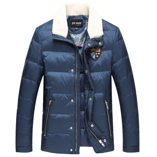 Herren Wattierte Kurzjacke mit Teddykragen und Wappenapplikation EB