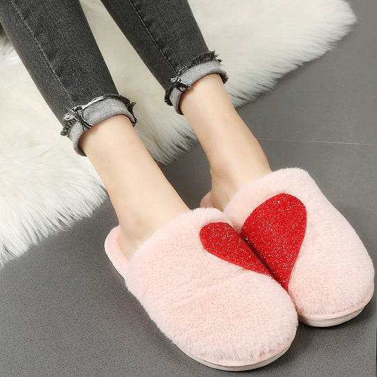 Damen Flauschige Hausschuhe mit funkelndem Herz-Design EB